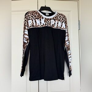 PINK Victorias Secret Black and Leopard Print Long Sleeve Tee